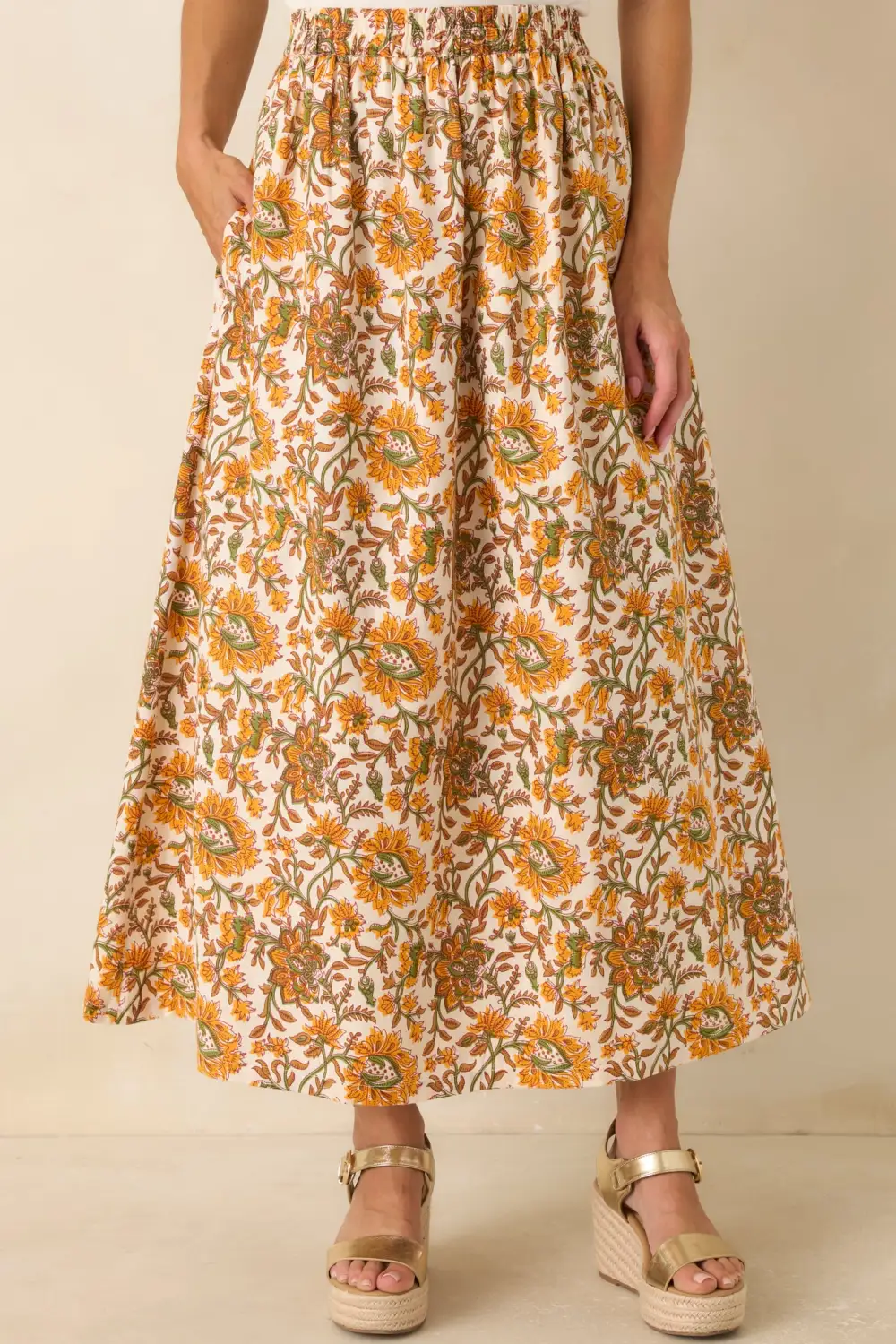 To Love Marigold Floral Cotton Maxi Skirt