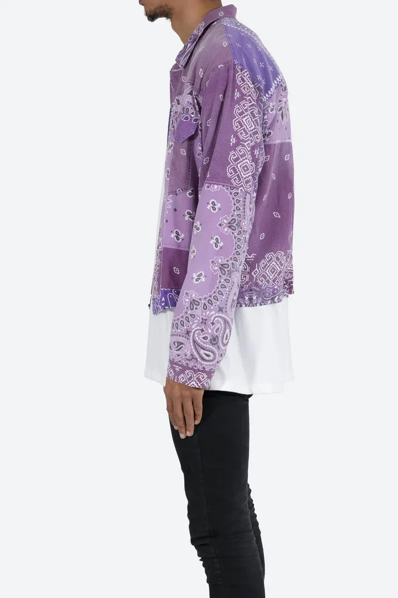 PURPLE BANDANA PRINTED TRUCKER SHIRT