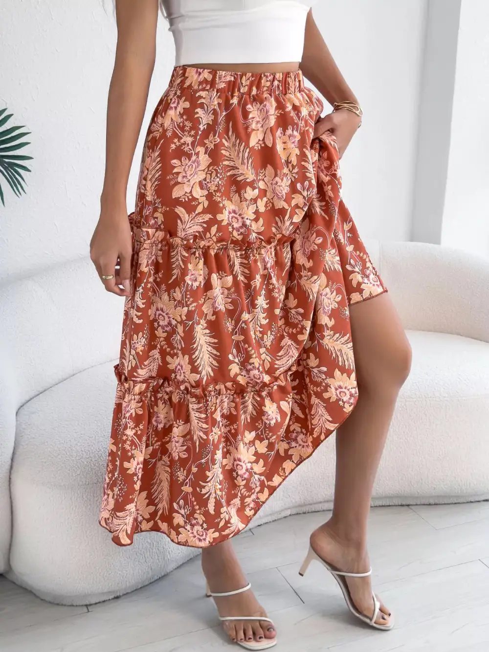 Everyday Ruffle Floral Midi Skirt