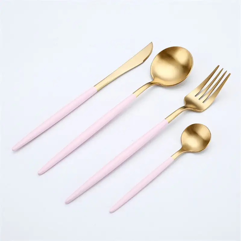 (Store Closing Sale) Rose Gold Tableware Set Stainless Steel Cutlery Set Western Food Tableware Luxury Fork Teaspoon Knife Cutlery Set fork spoon