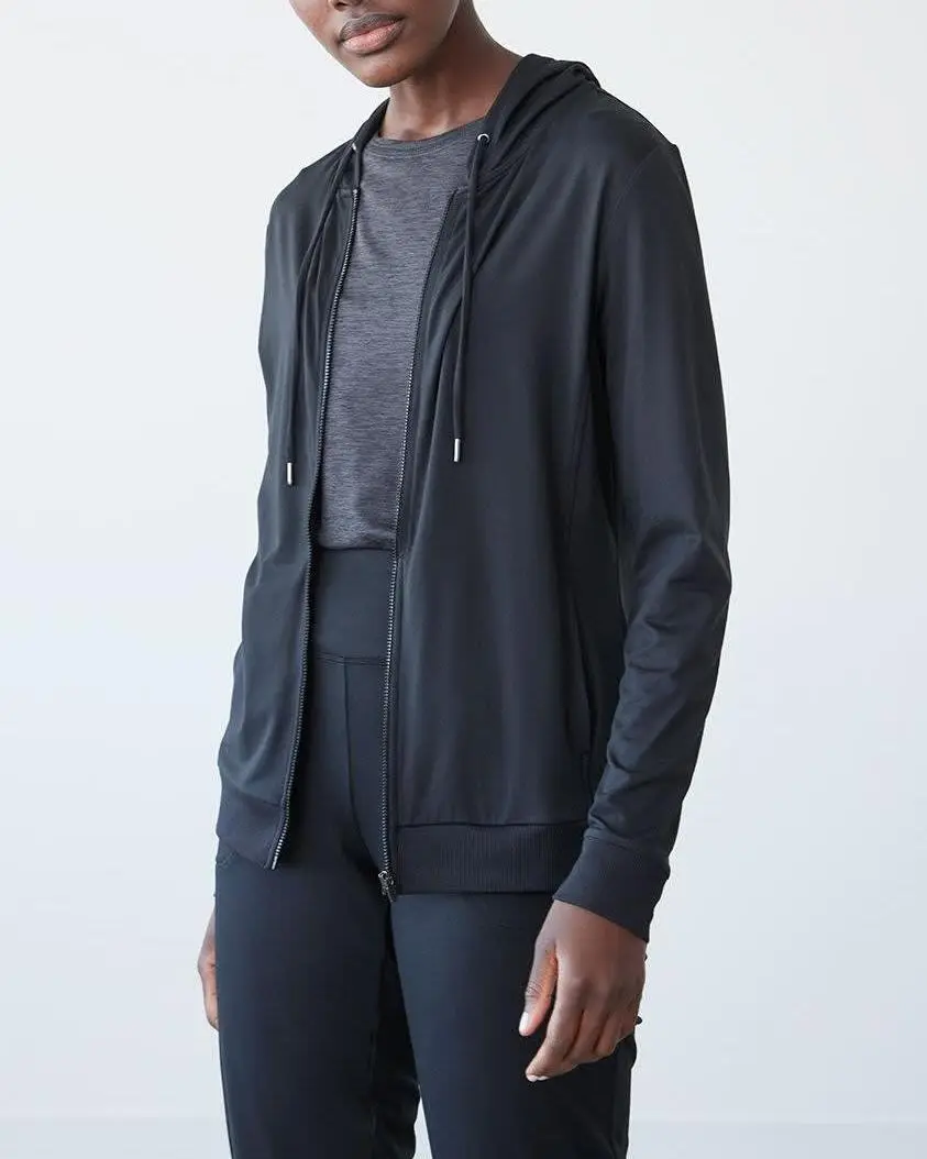 Black Lightweight Hooded Jacket with Full Zip Design