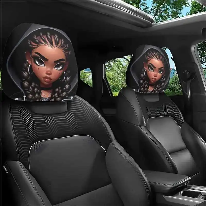 Black & White Creepy Smile Design Car Headrest Cover Stretch Universal Horror Car Dust Cover
