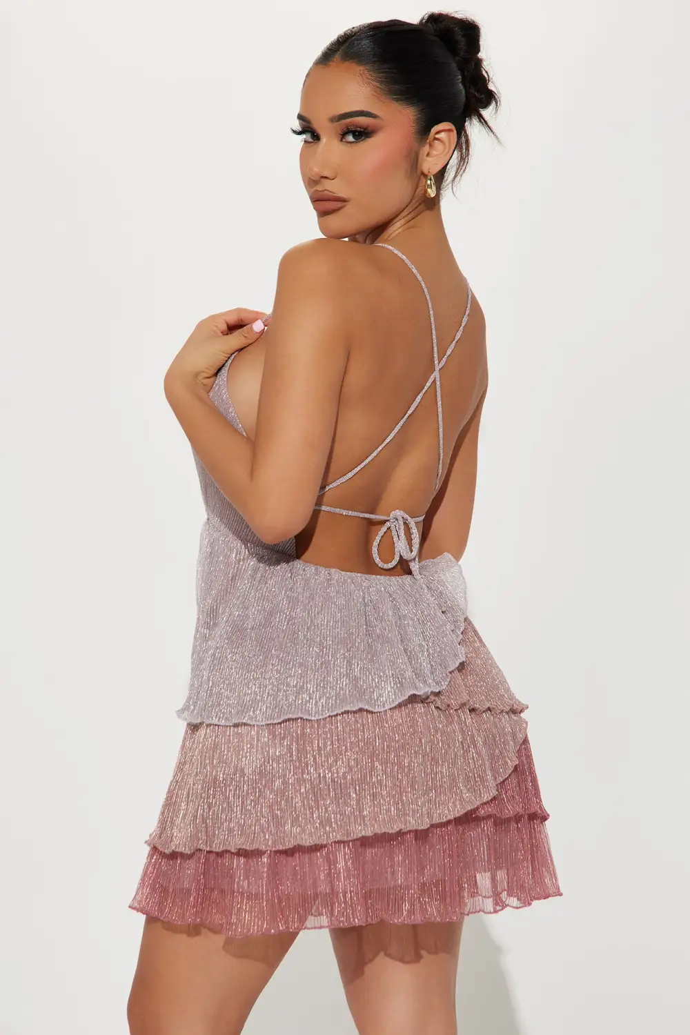 Chantelle Plisse Mini Dress - Pink/combo