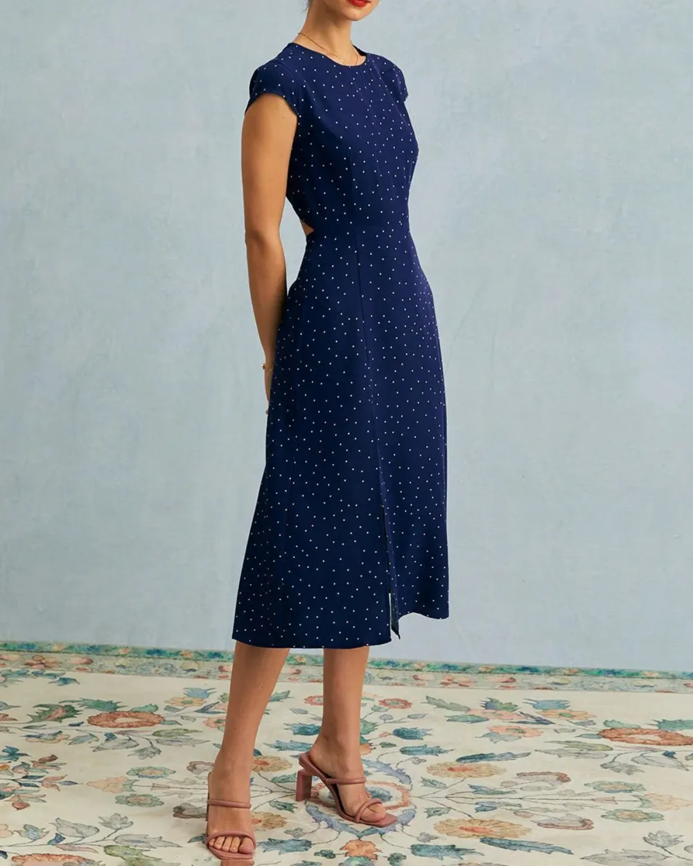 Crew Neck Navy Blue Dress