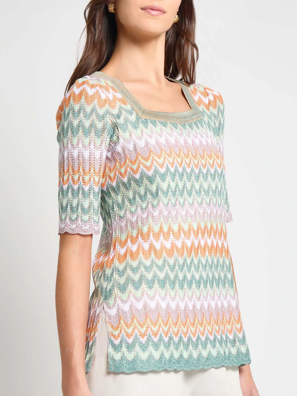 Square Collar Contrasting Color Tunic