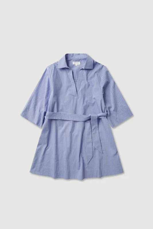 Blue & White Striped Mini Shirt Dress