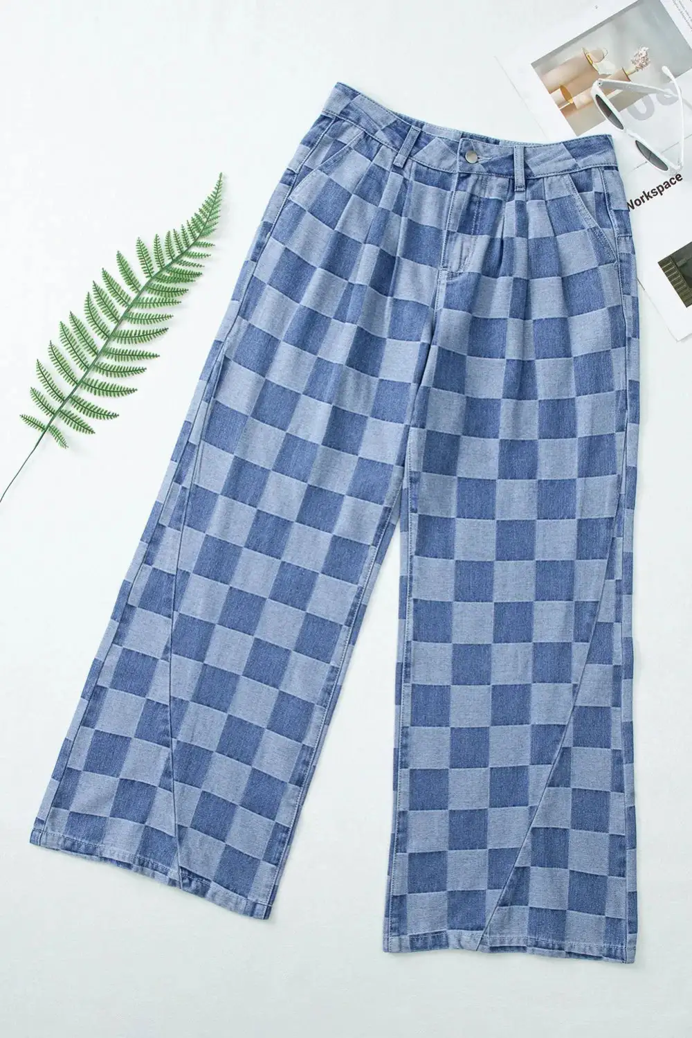 Wide Leg Checkered Dusk Jeans