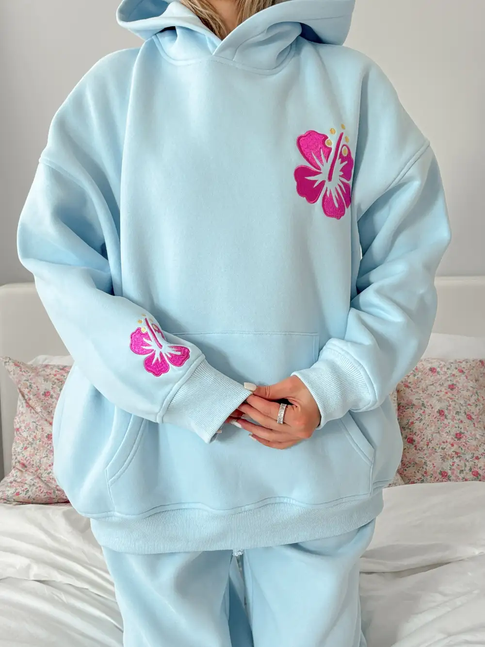 Icy Hibiscus Flower Beach Babe Embroider Hoodie
