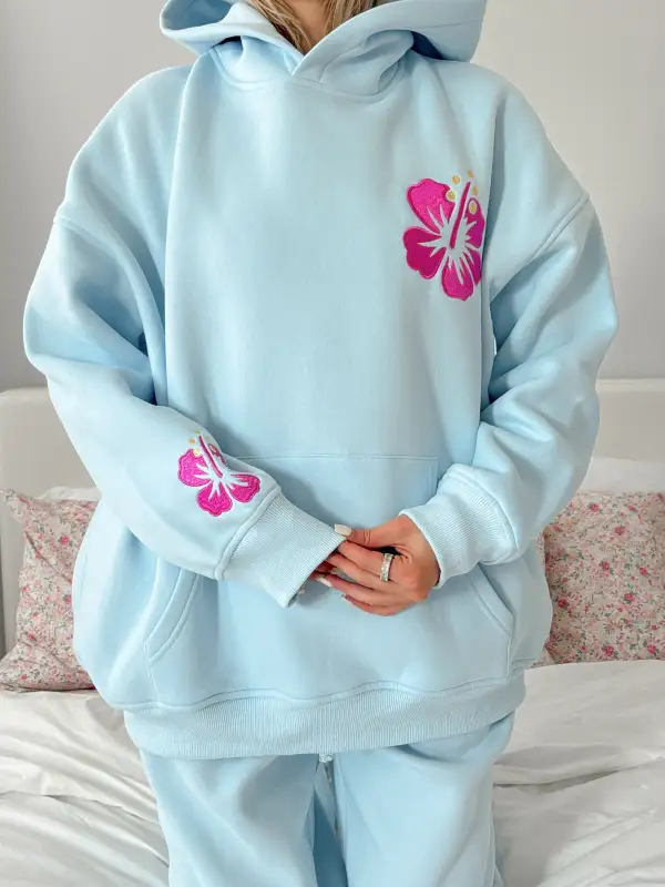 Icy Hibiscus Flower Beach Babe Embroider Hoodie