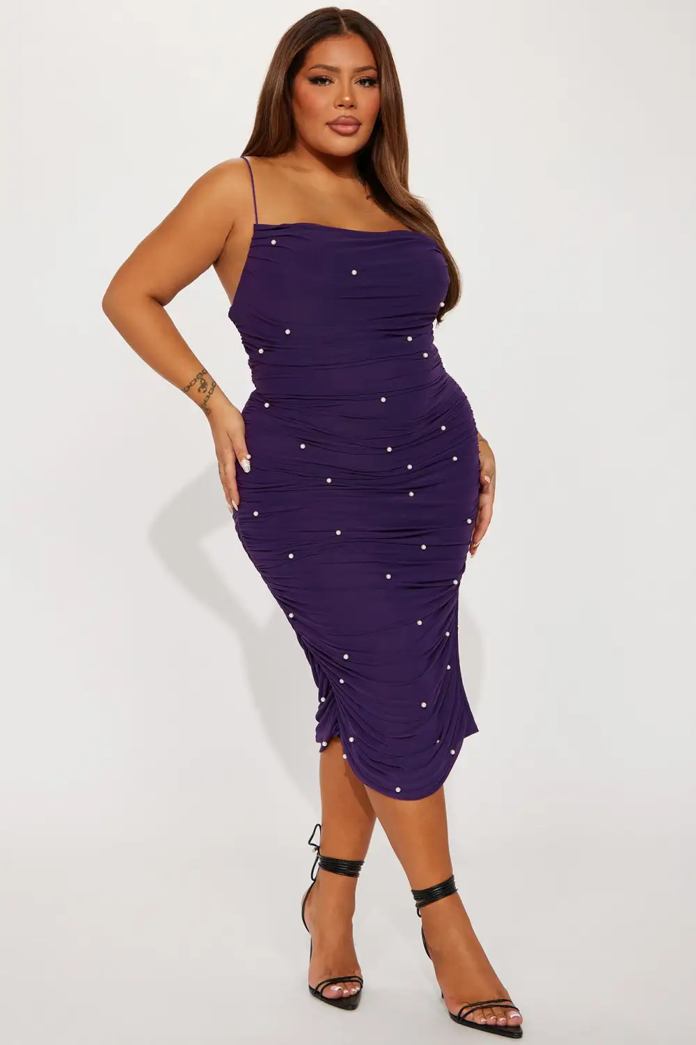 Catherine Pearl Embellished Mesh Midi Dress - Violet