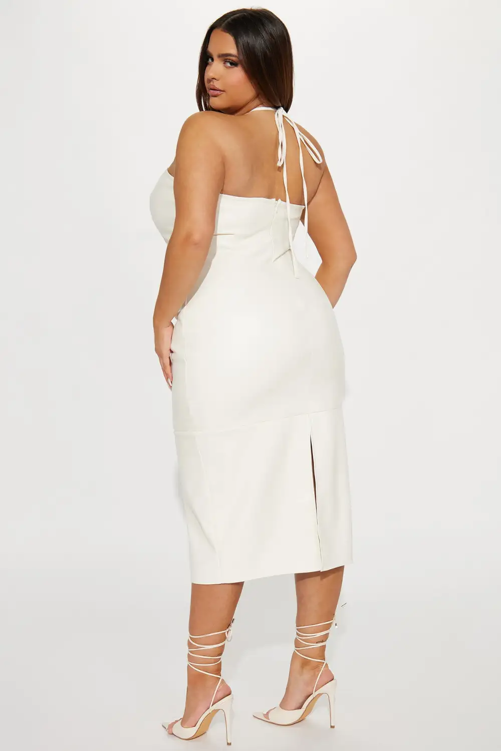 Dahlia Faux Leather Midi Dress - Cream