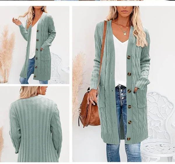 Women Yarn/Wool Yarn Plain Long Sleeve Comfy Casual Cardigan