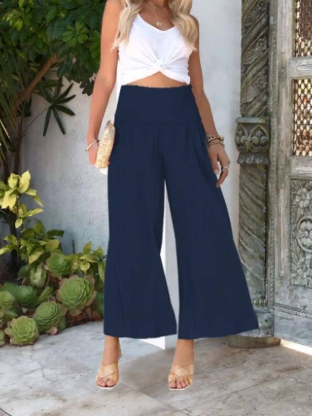 Wide Leg Smocked Waist Pants