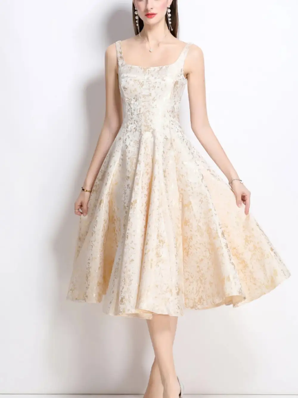 Floral Shine A-Line Midi Dress