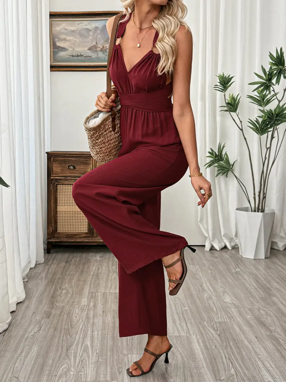 V Neck Sleeveless Jumpsuit