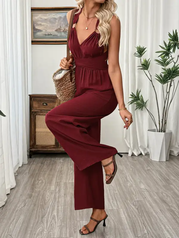 V Neck Sleeveless Jumpsuit