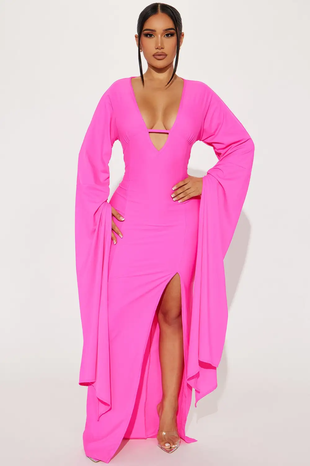 Shanghai Long Sleeve Maxi Dress - Hot Pink