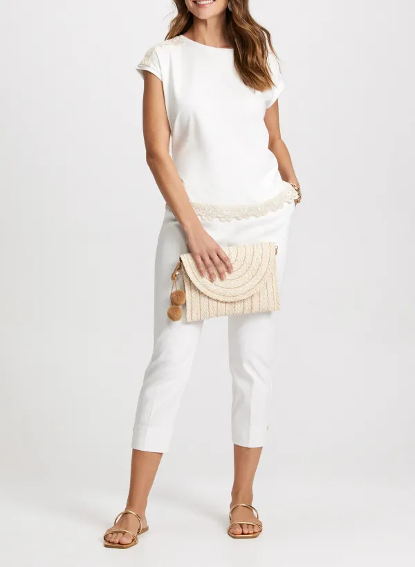 White Straight-Leg Three-Quarter Pants
