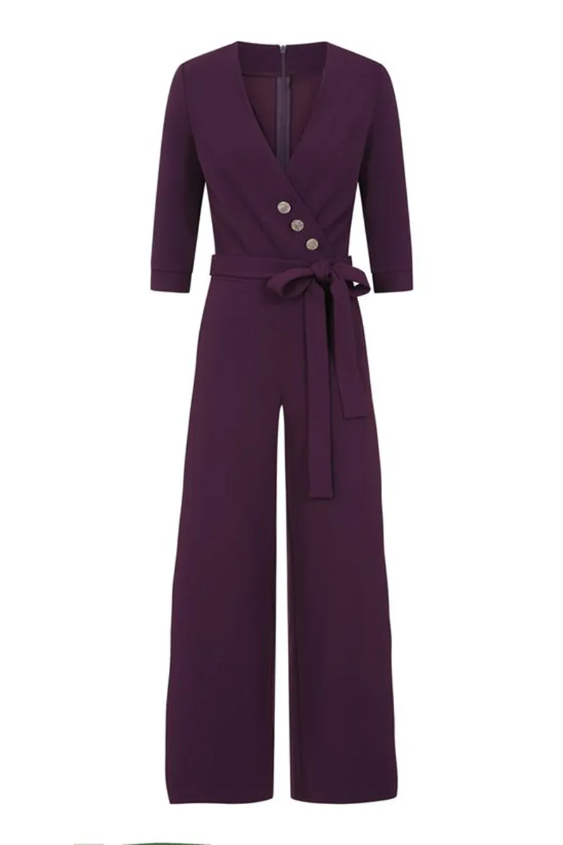 Casual Style Purple Jumpsuit With Buttons