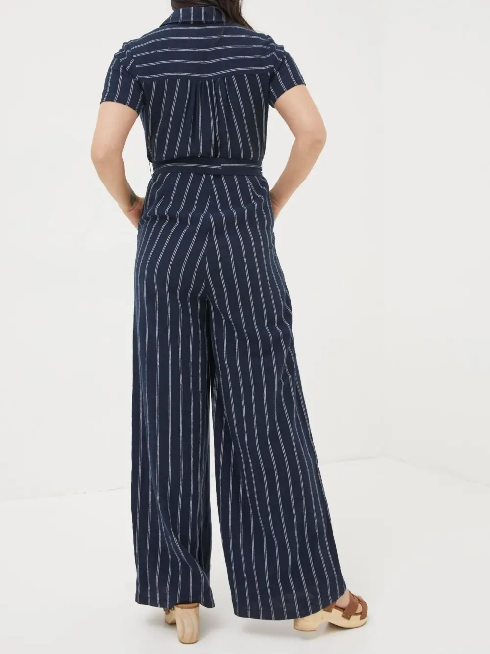 Blue Acre Stripe Linen Blend Jumpsuit