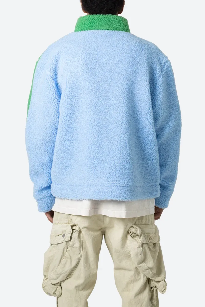 LIGHT BLUE AND GREEN SHERPA JACKET