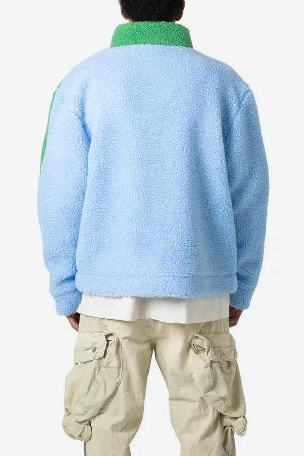 LIGHT BLUE AND GREEN SHERPA JACKET