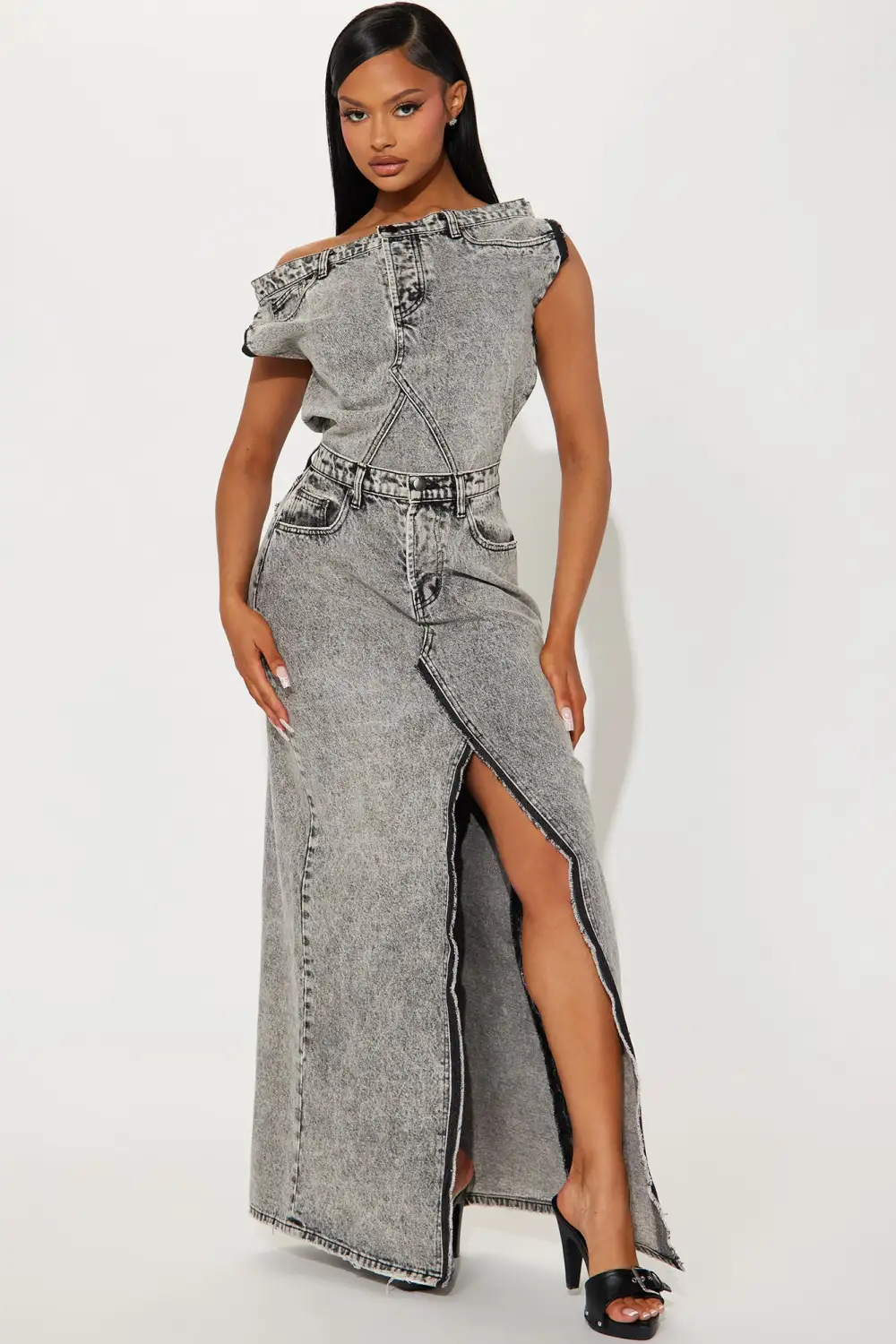 Demi Denim Maxi Dress - Black Wash