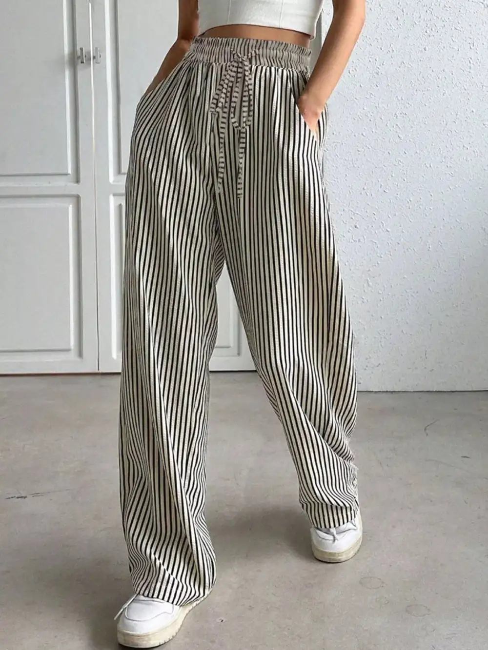 Relaxed Striped High Waisted Wide Leg Pants