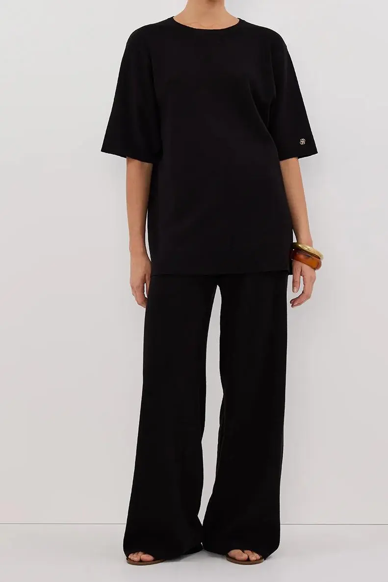BLACK WIDE LEG KNIT PANT