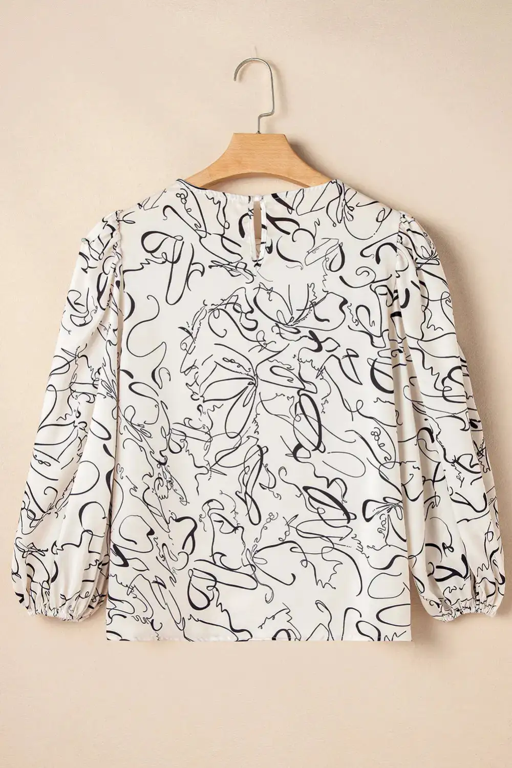 Abstract Print Crew Neck Puff Sleeve Blouse