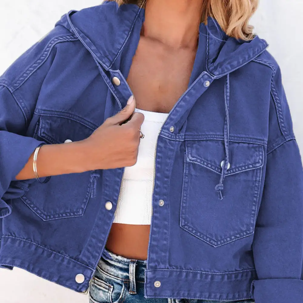 Hooded Drop-shoulder Denim Jacket