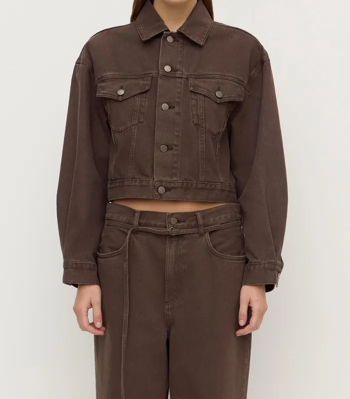 Dark Ganache Cropped Denim Jacket