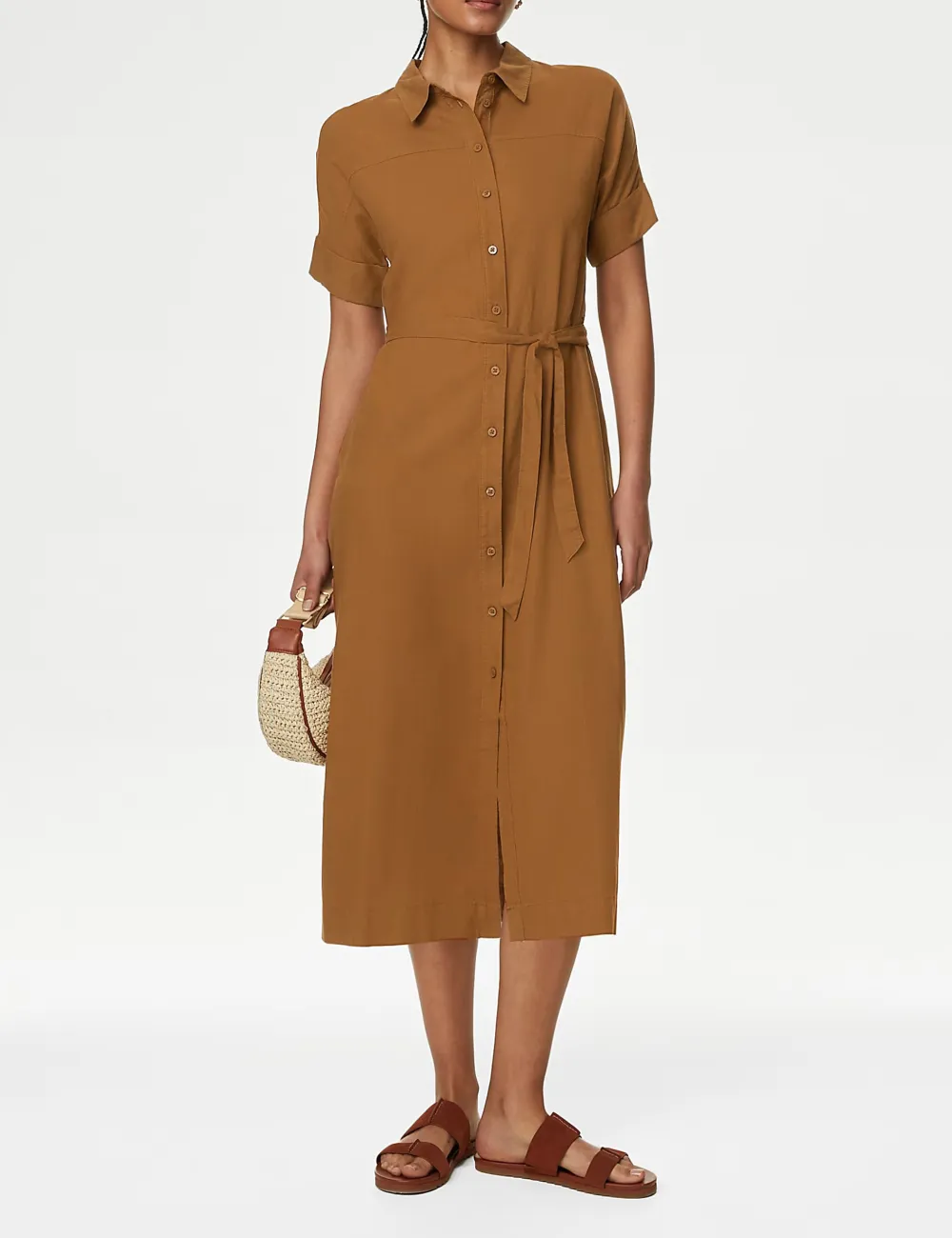 Linen Rich Button Through Midi Shirt Dress