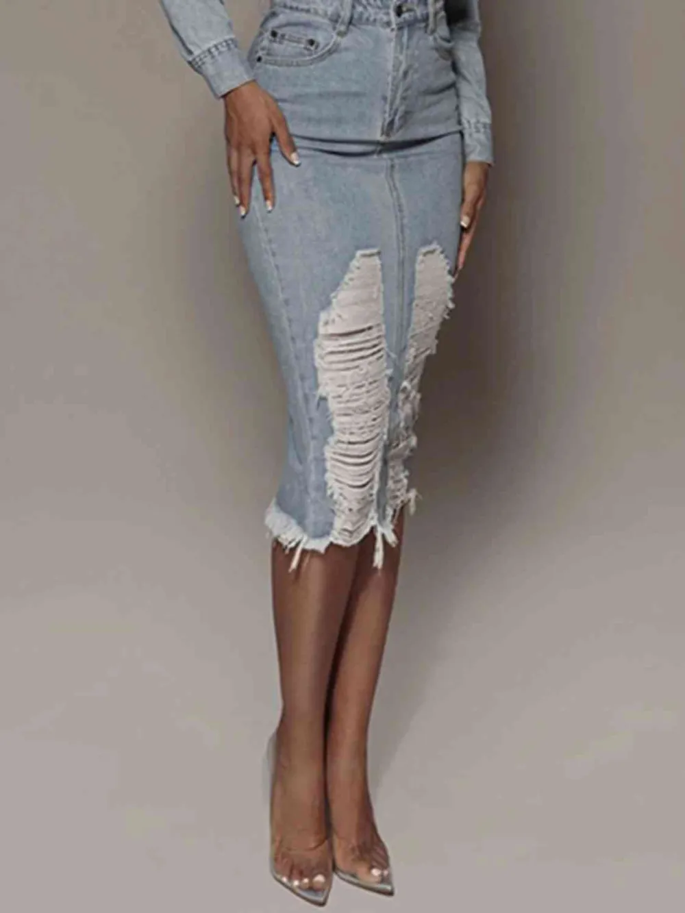Distressed Slit Skirt