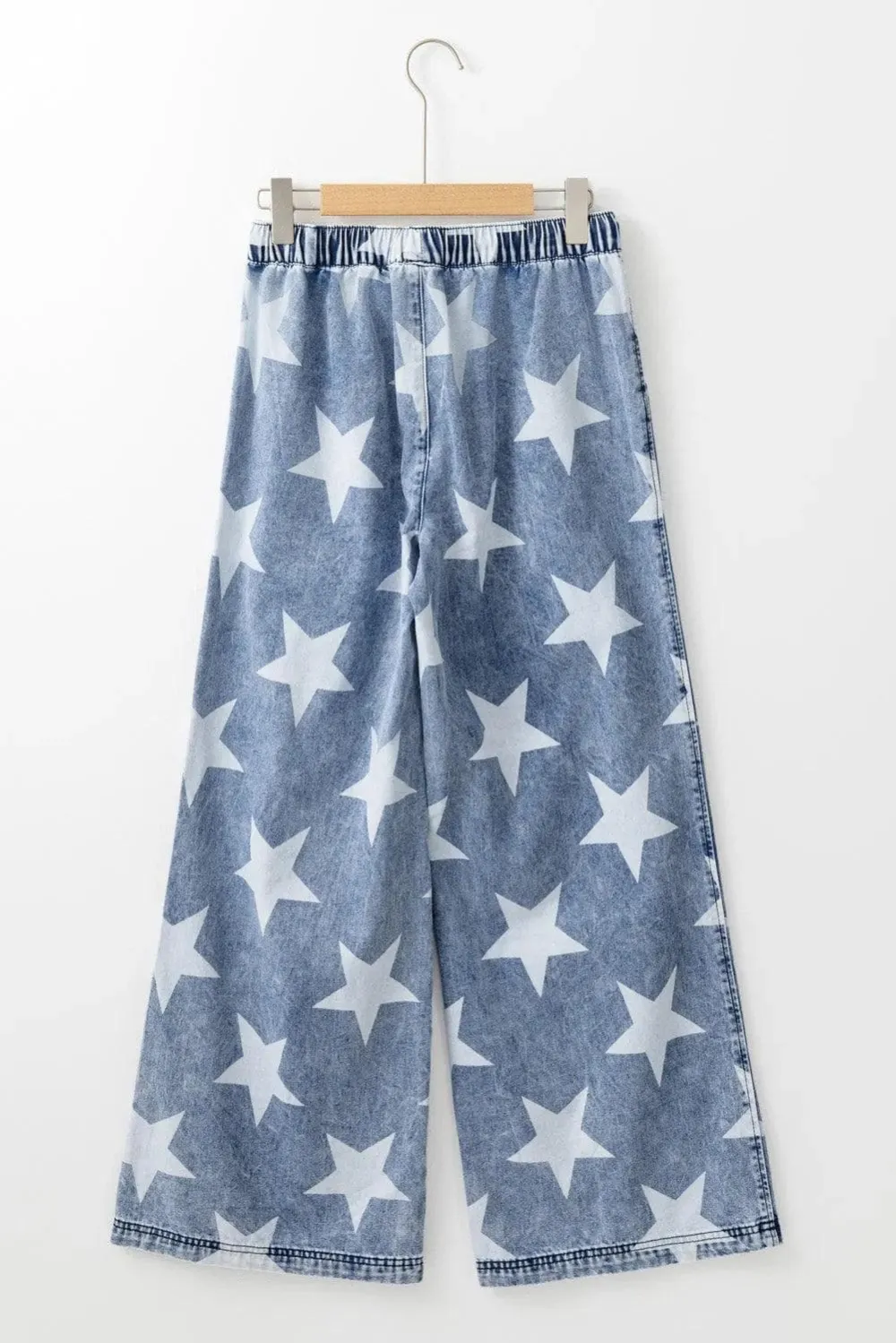 Wide Leg Drawstring High Waist Print Jeans
