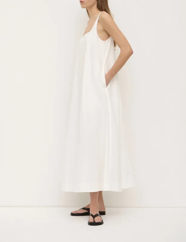 White Cotton Scoop-Neck Maxi Dress