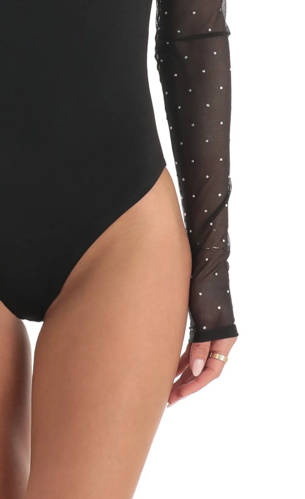 Diamond Glitter Square Neck Bodysuit in Black