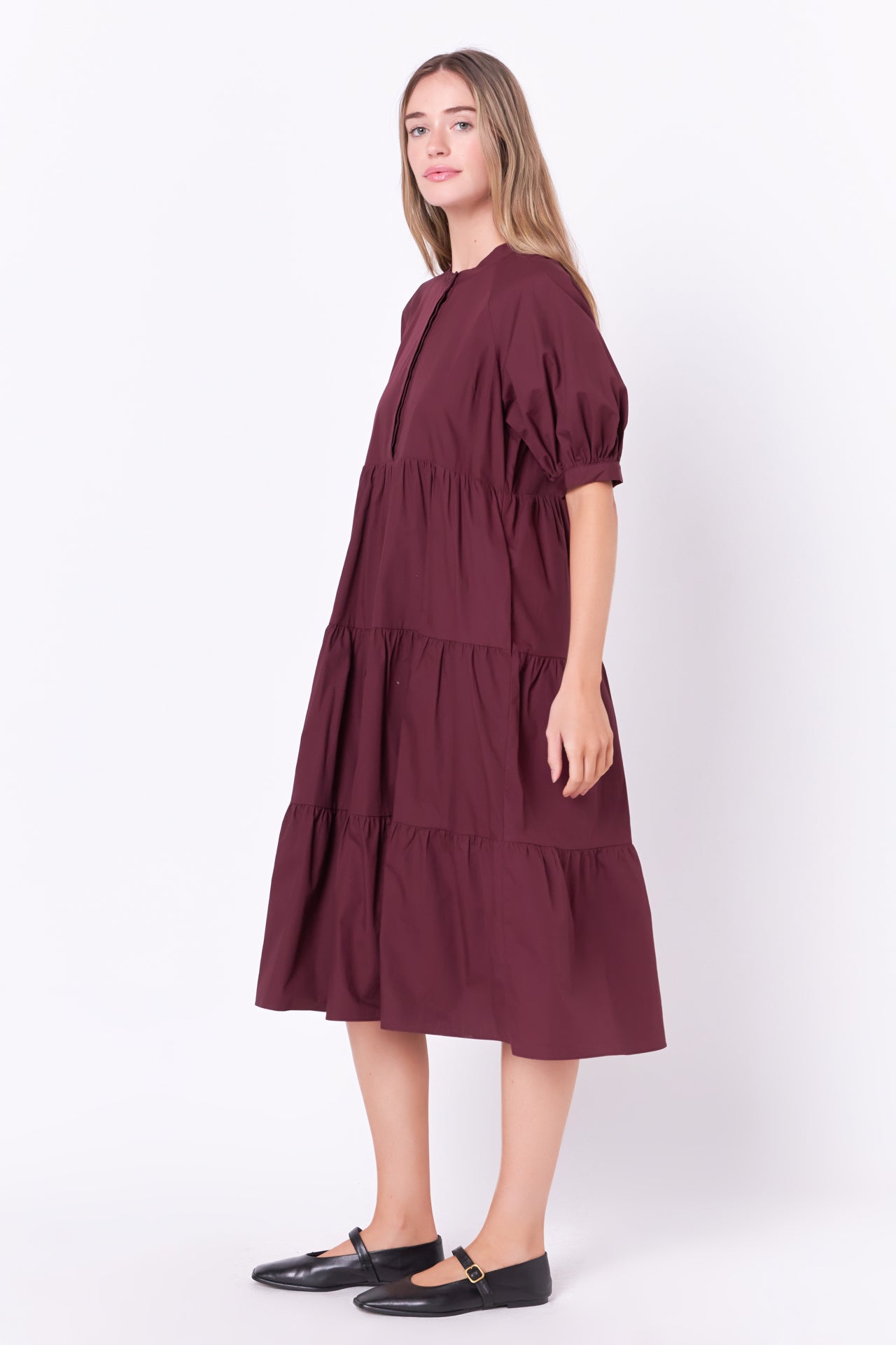 Short Puff Sleeve Midi Dress