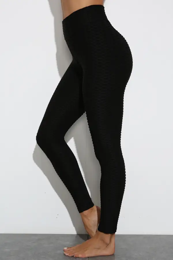 Black Ruched Textured Active Leggings
