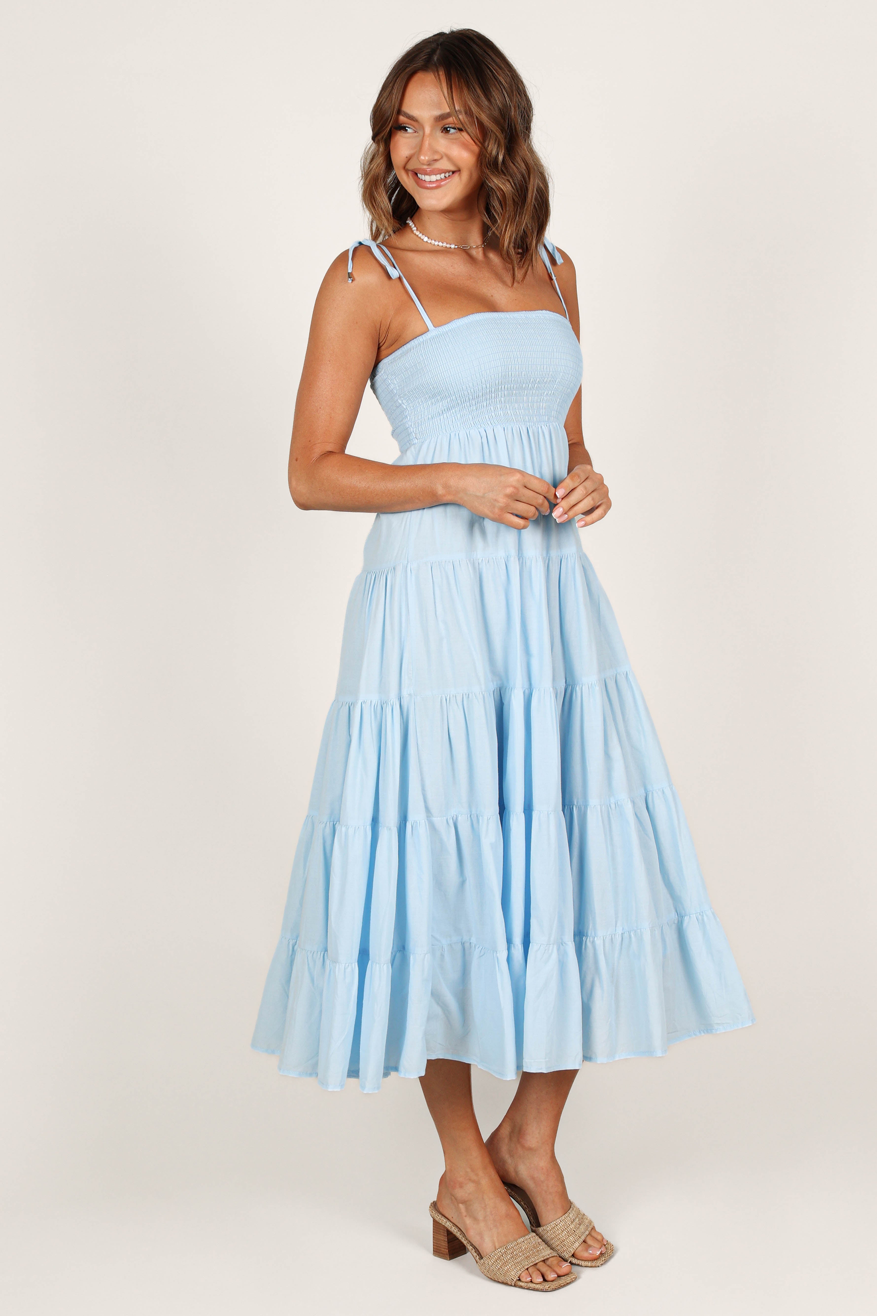 Carrol Shirred Bodice Maxi Dress - Blue