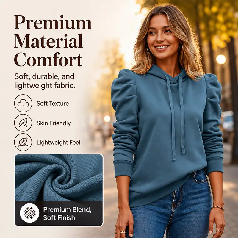 Women's Casual Chic Puff Sleeve Hoodie