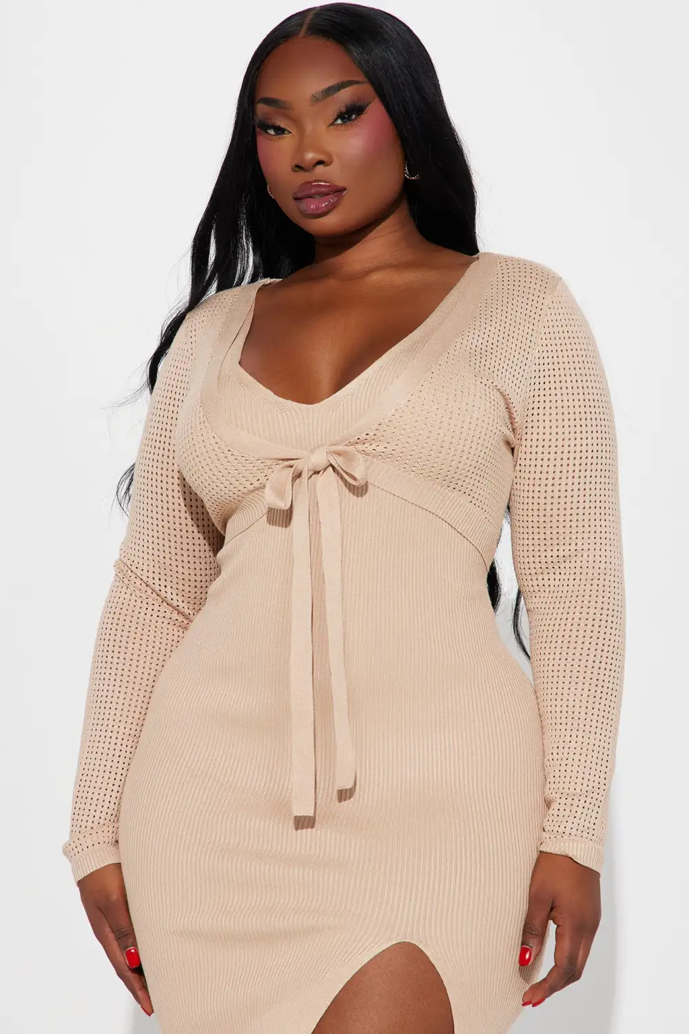 Eva Sweater Midi Dress - Beige