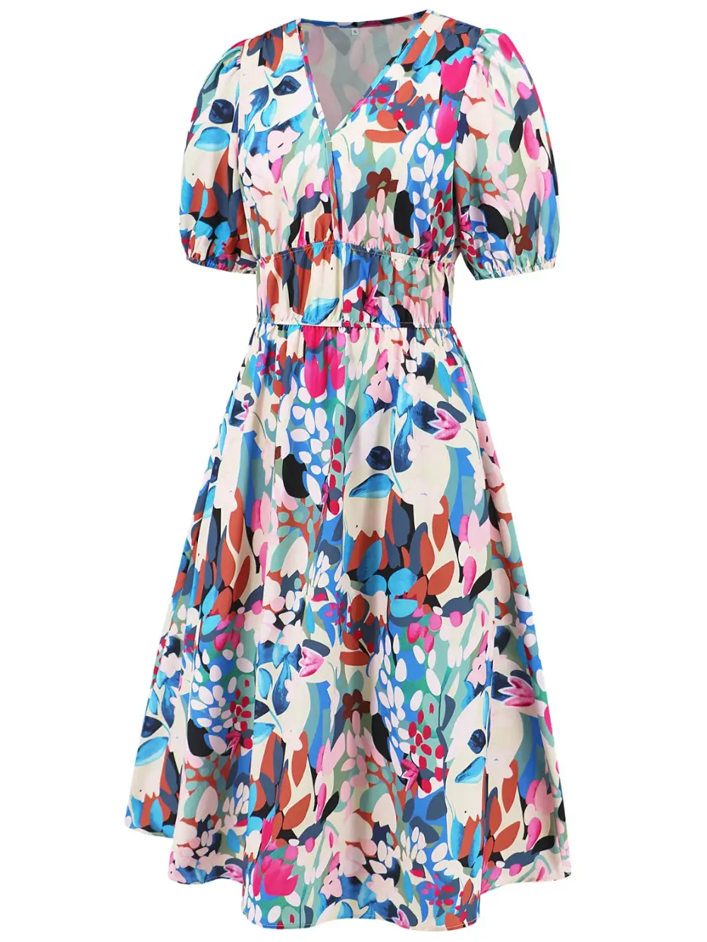 Boho Chic  Ruched Printed Surplice Short Sleeve Dress