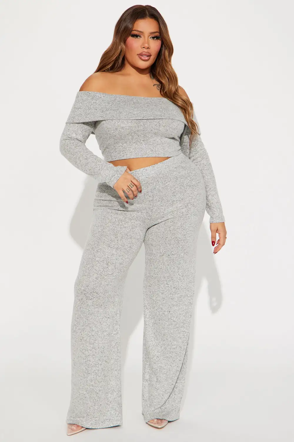 Jamie Brushed Knit Pant Set - Heather Grey