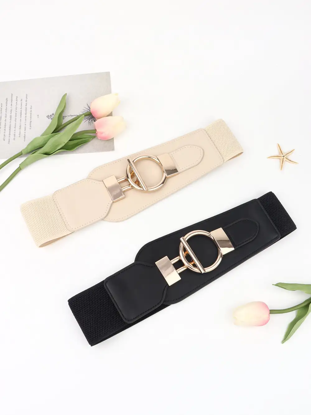Wide Buckle Stretch Belt