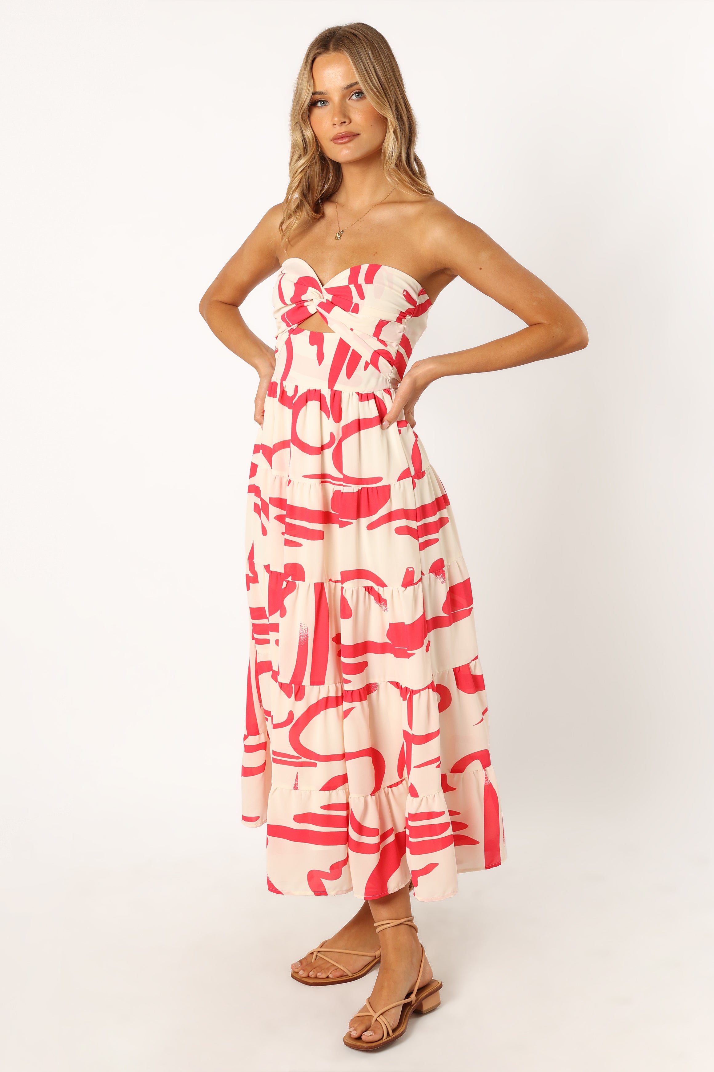 Sitara Strapless Midi Dress - White Red