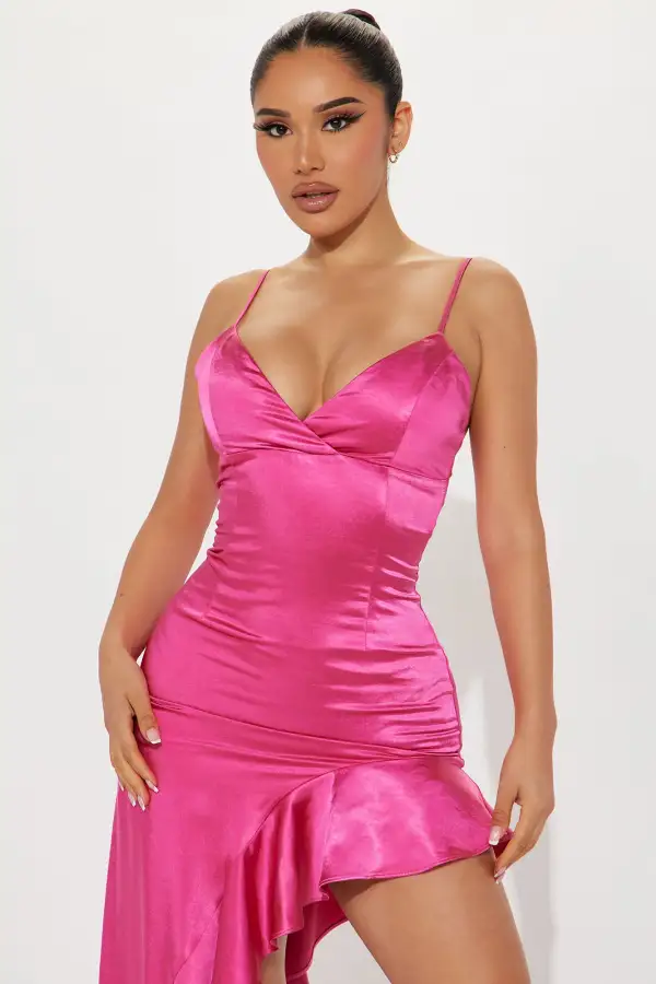 Lala Satin Maxi Dress - Magenta