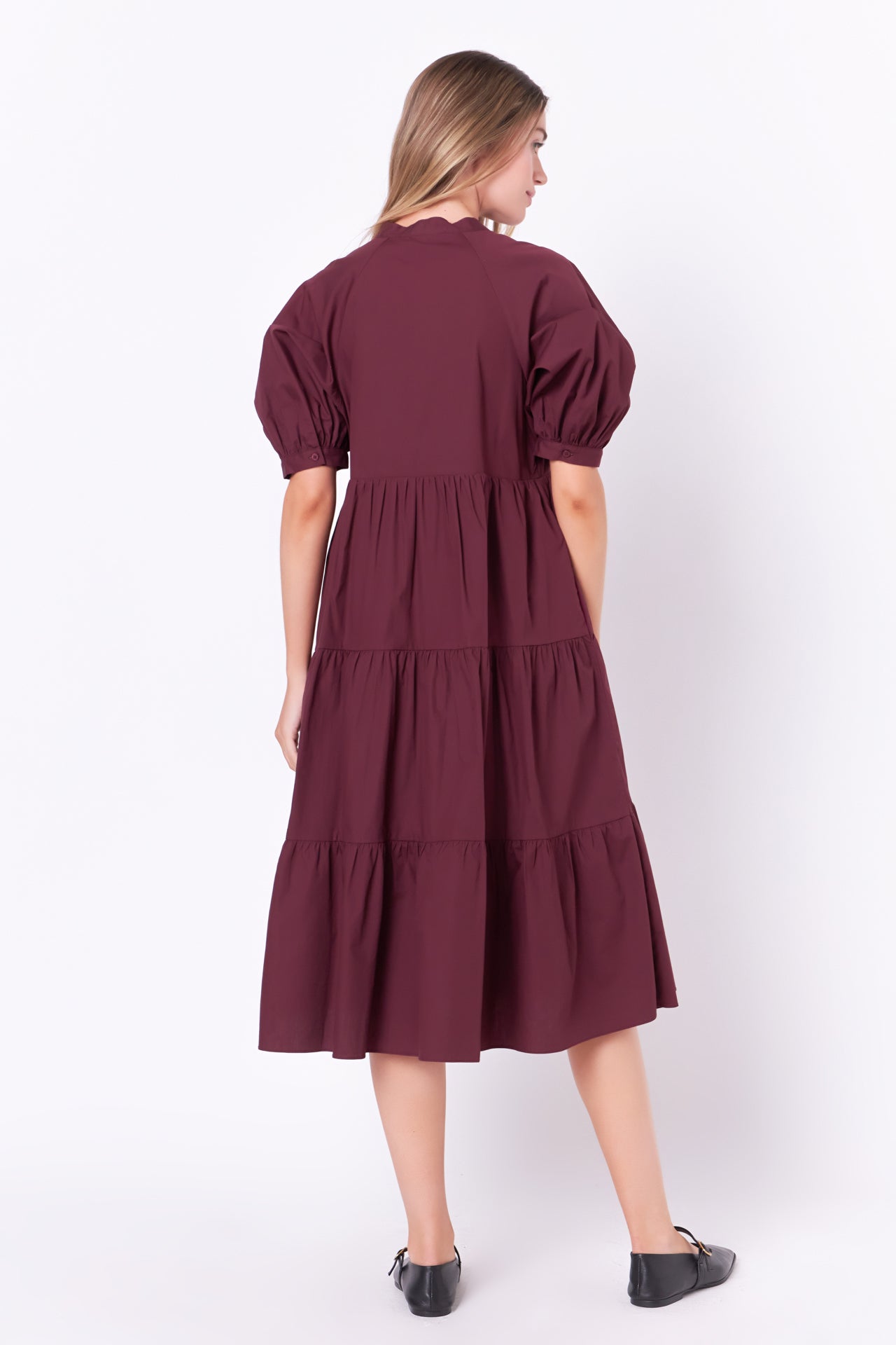 Short Puff Sleeve Midi Dress