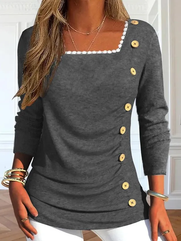 Casual Loose Square Neck Shirt