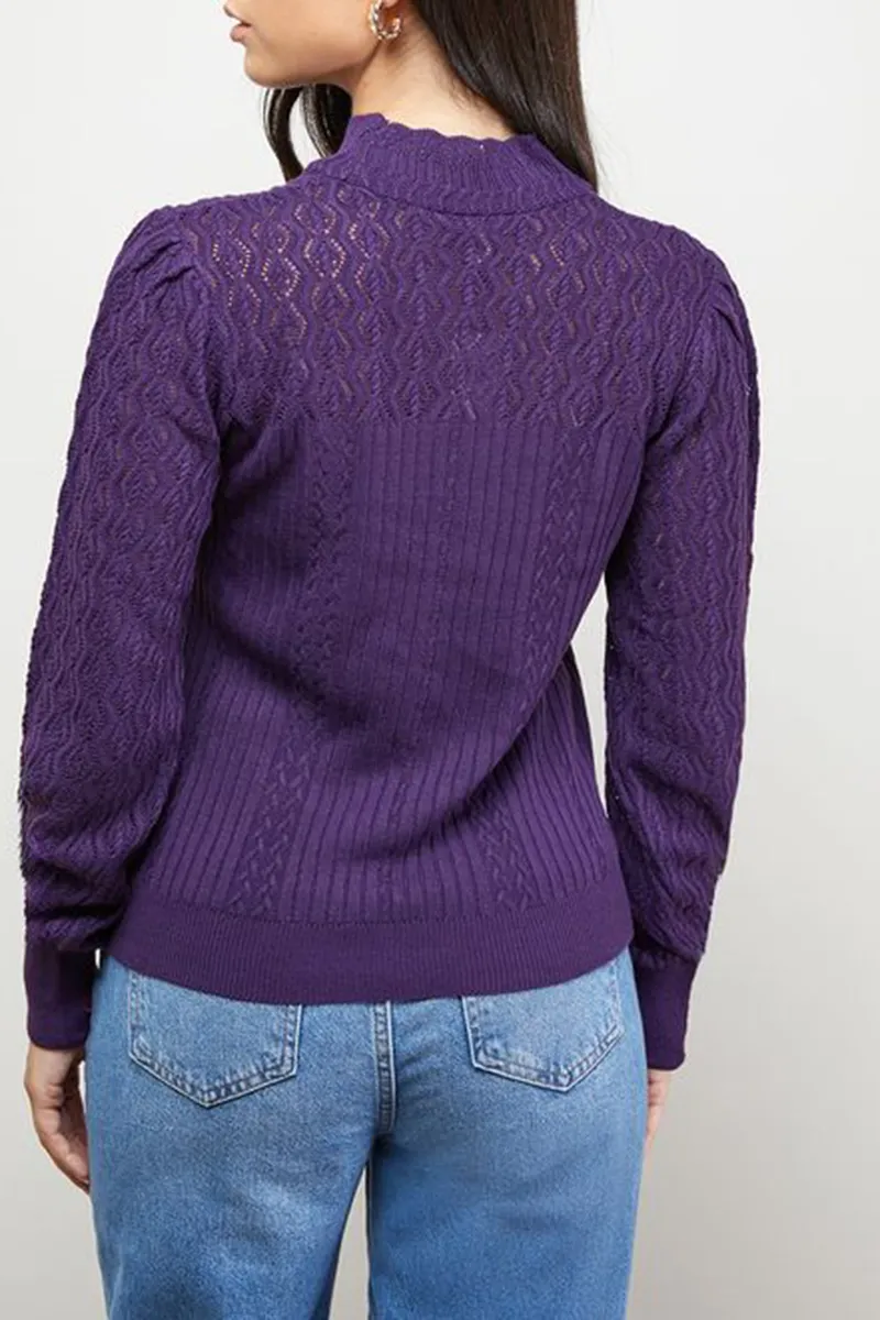 Casual Style High Neck Pointelle Sweaters